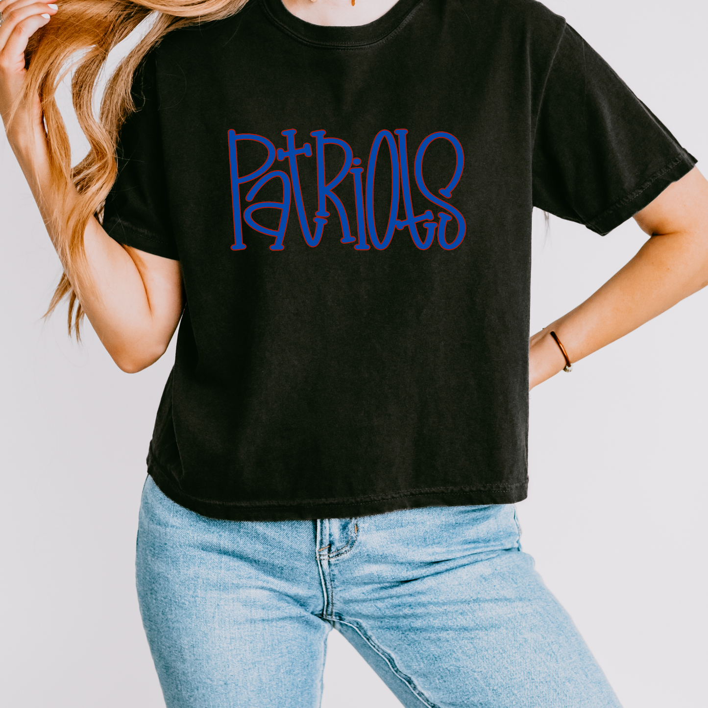 Patriots Hand Drawn Short Sleeve Crop Top