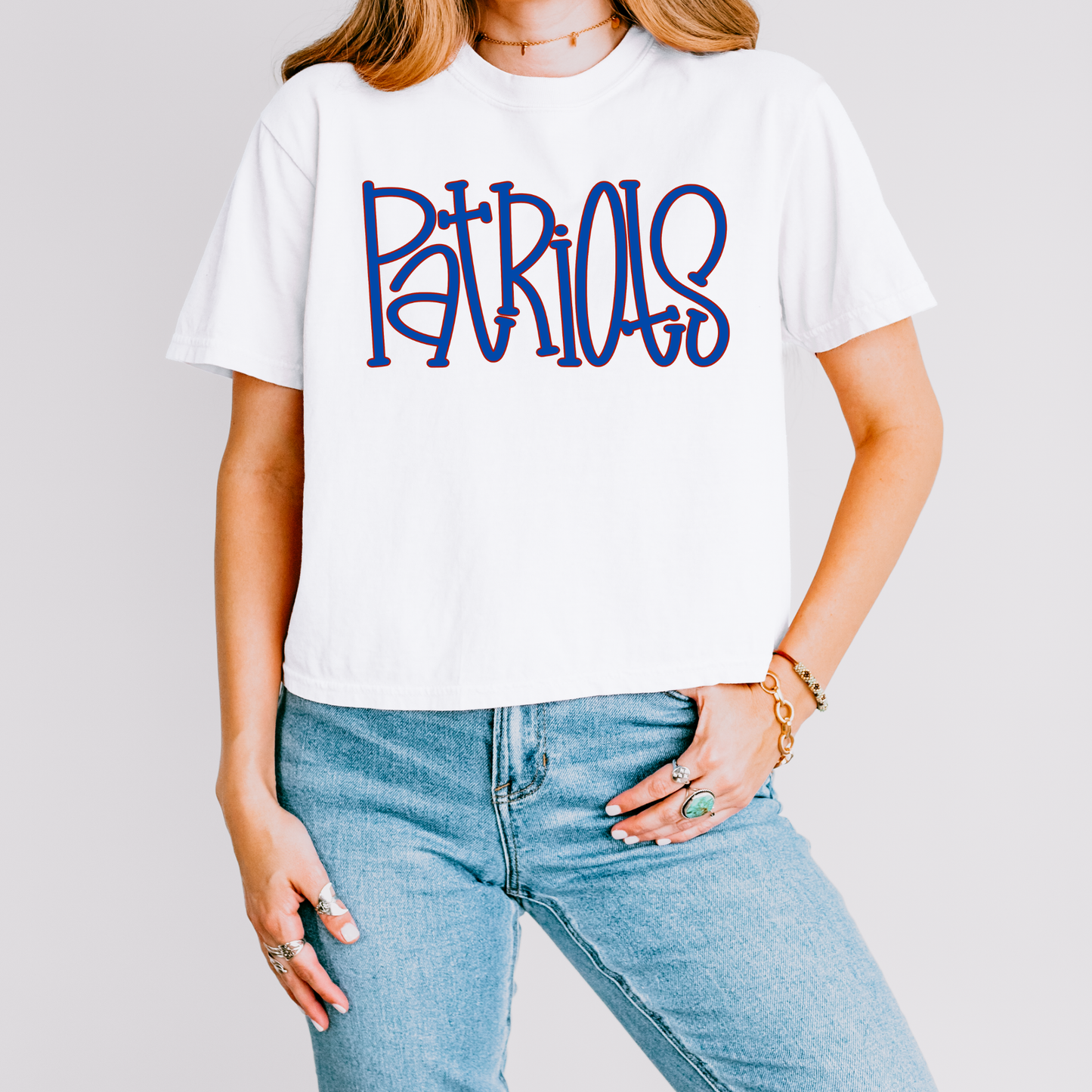 Patriots Hand Drawn Short Sleeve Crop Top