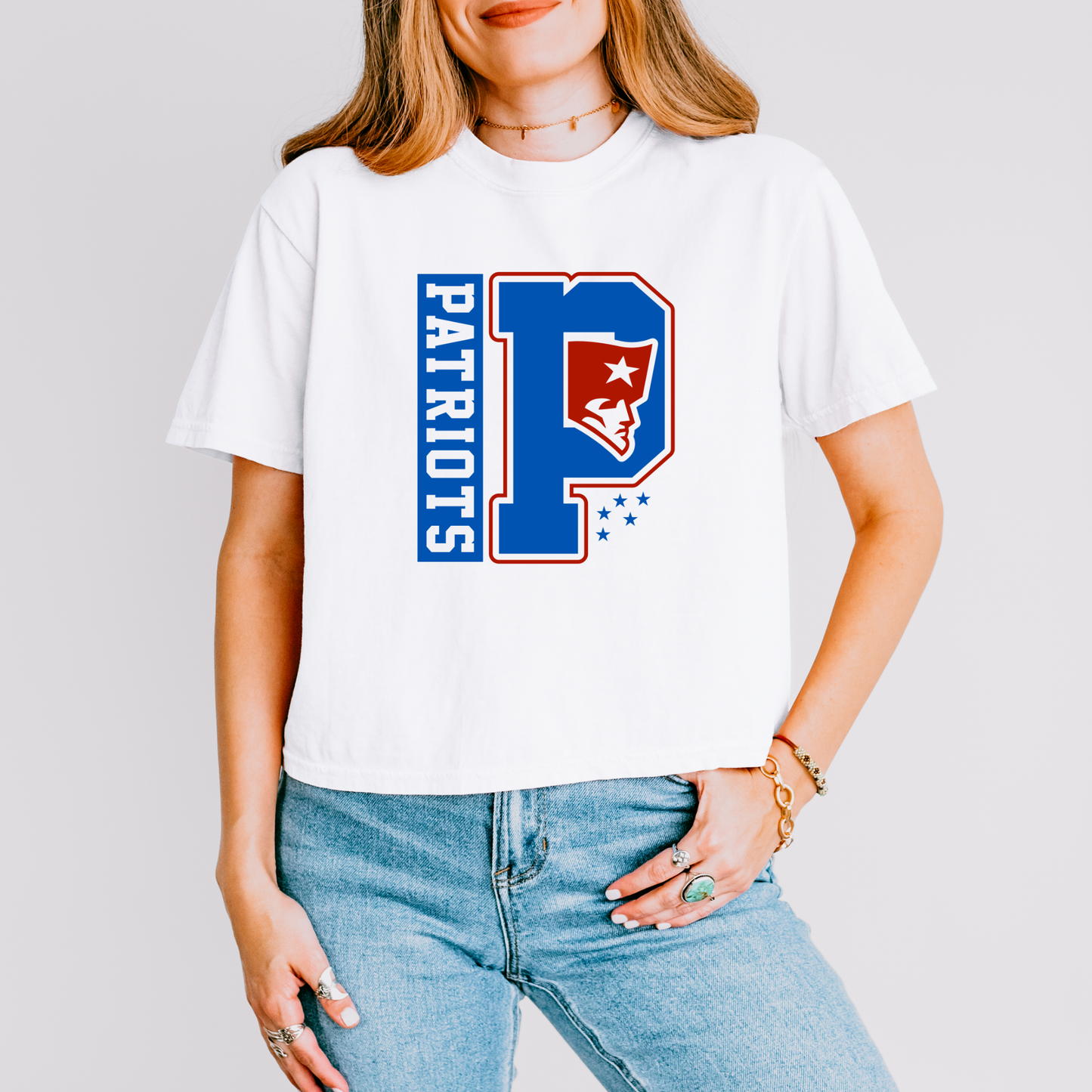 Patriots P Flying Elvis Short Sleeve Crop Top