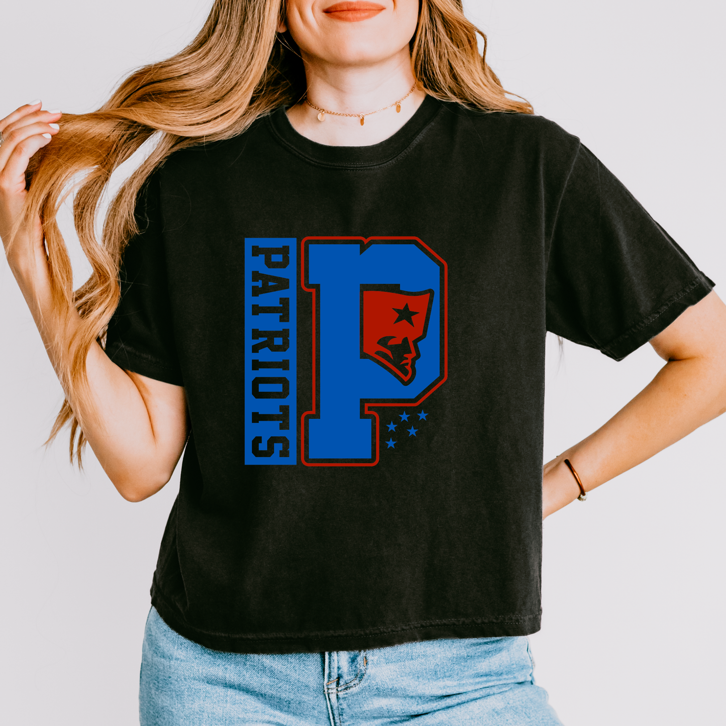Patriots P Flying Elvis Short Sleeve Crop Top