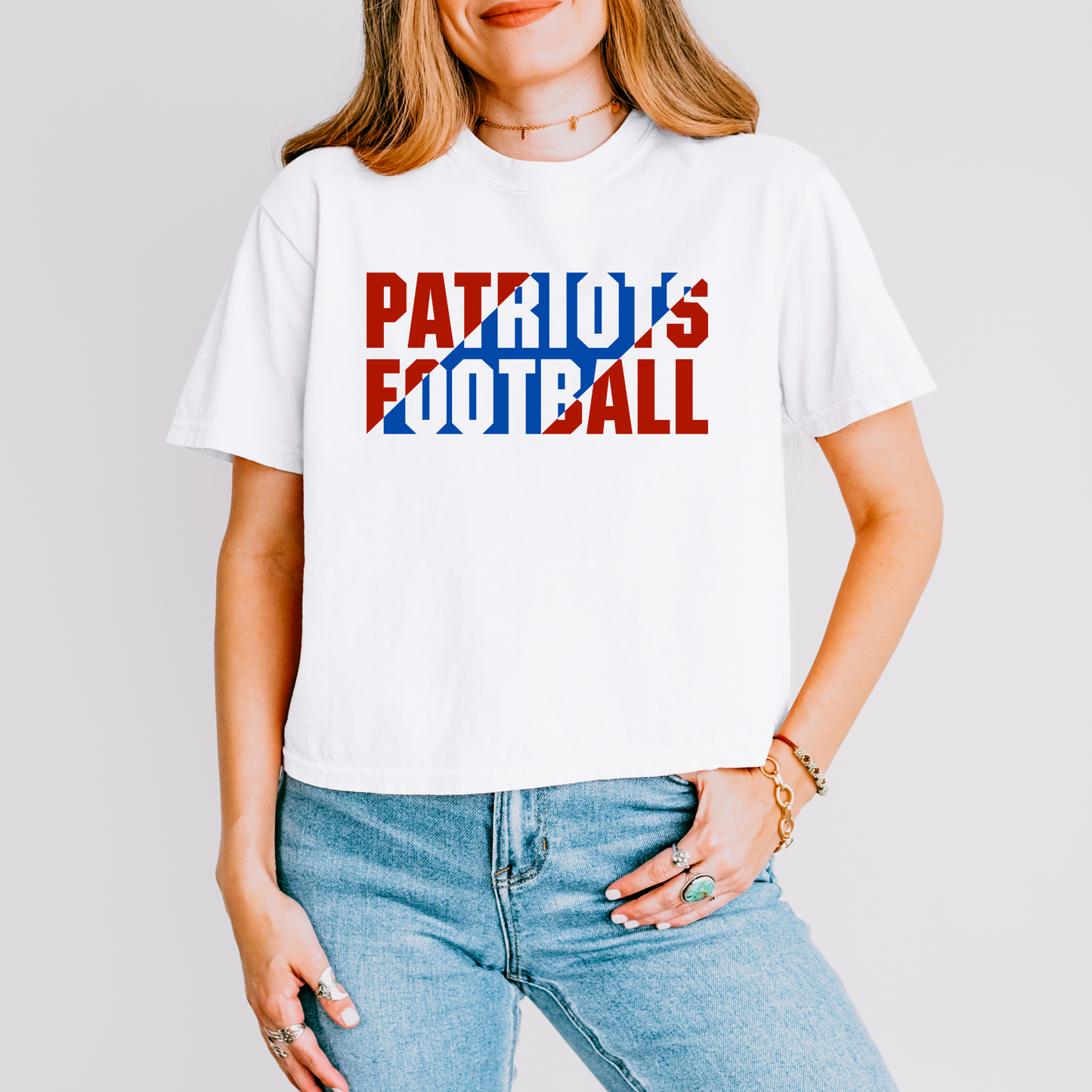Patriots Football Slant Short Sleeve Crop Top