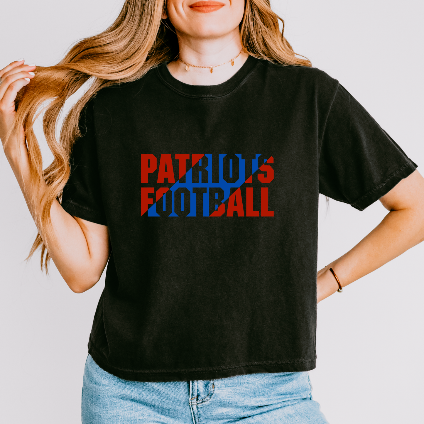 Patriots Football Slant Short Sleeve Crop Top